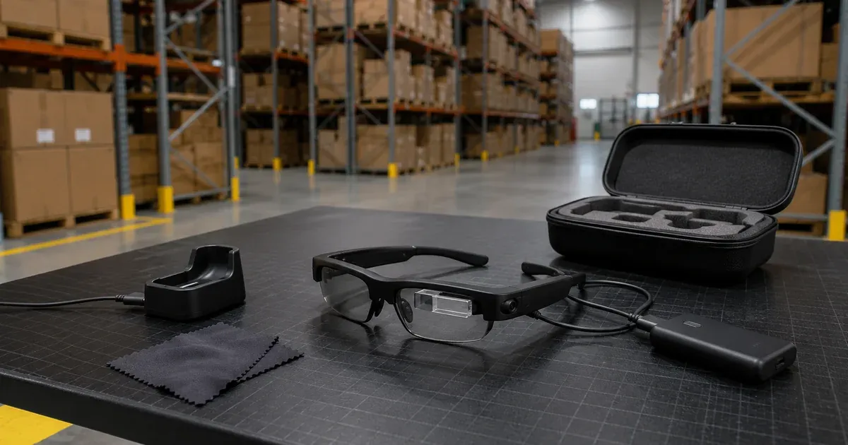 Комплектовщик в AR-очках Vuzix берёт коробку с полки — в поле зрения подсвечен номер ячейки и количество