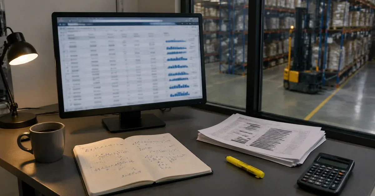 Таблица Excel с расчётом точки заказа — столбцы спрос, lead time, страховой запас, ROP